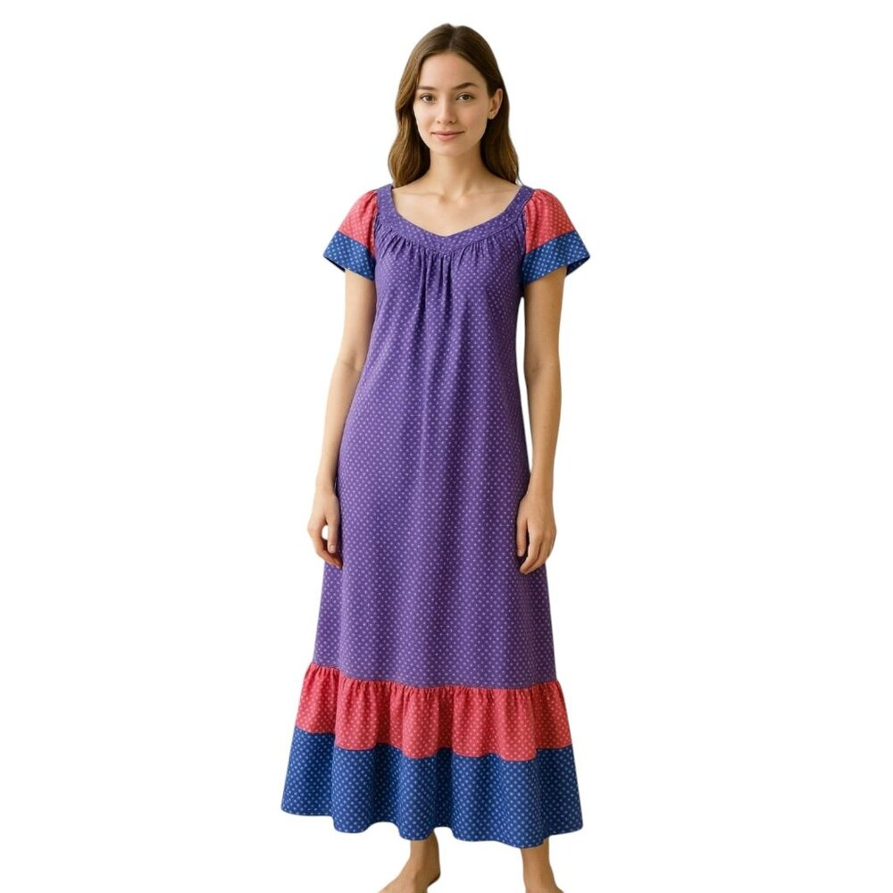 Vintage 1960s Tom Bezduda Barad Purple Cotton Muumuu Maxi Dress M Boho